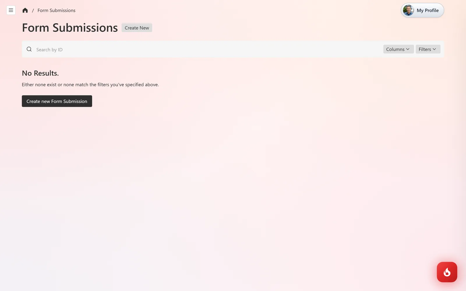 The Form Submissions list in the admin, where every appointment request from the website is stored